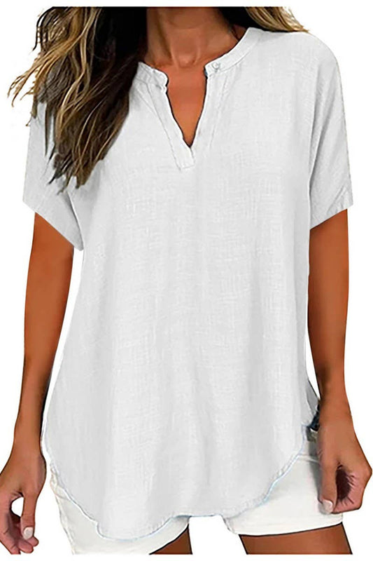 CWTTS1441_SPRING AND SUMMER V-NECK CASUAL SHIRT