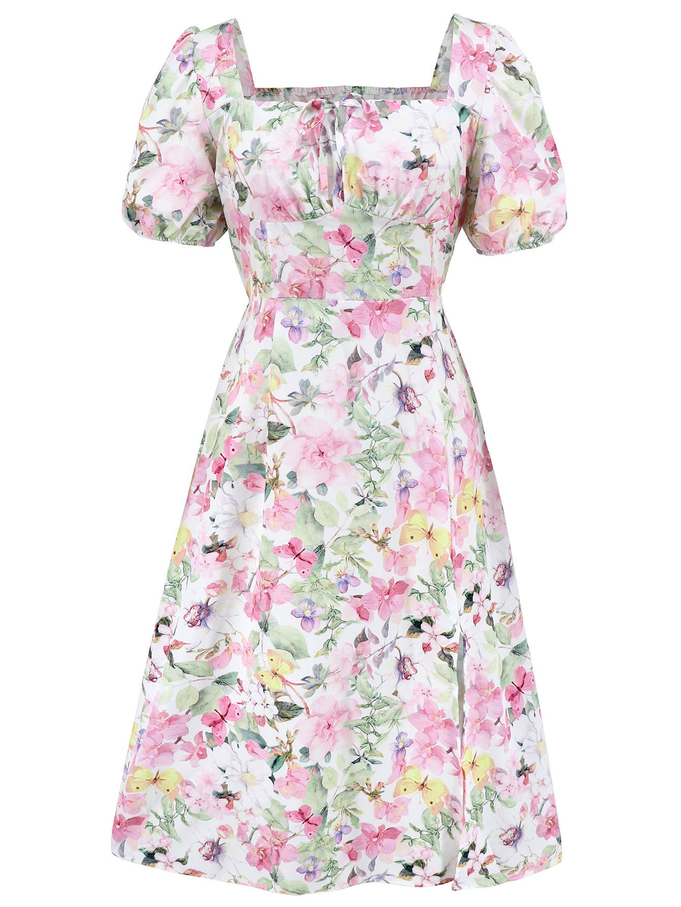 Floral Elegant Lantern Sleeve Dress
