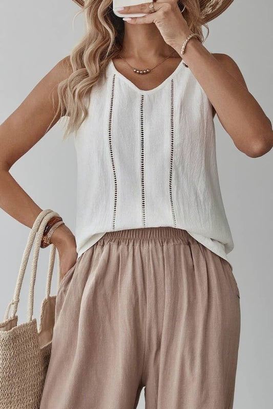 CWTTSL0514_LACE HOLLOW SLEEVELESS CASUAL SOLID COLOR VEST
