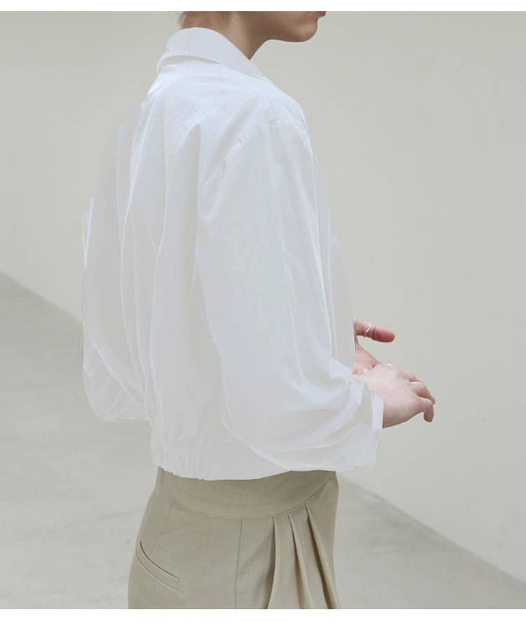 Cotton hem elastic waistband solid color shirt