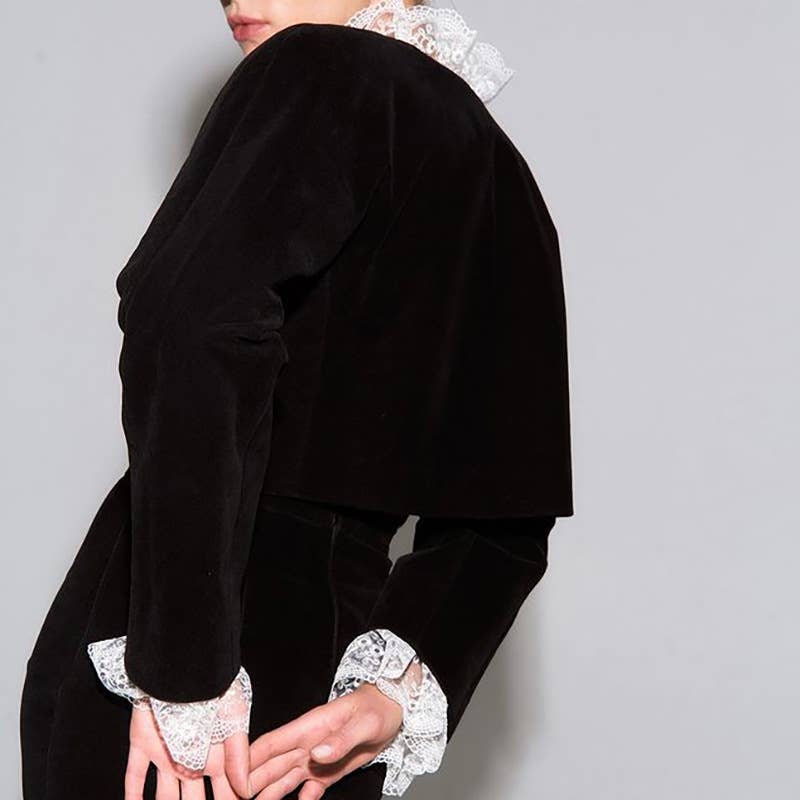 DEEP V LACE PATCHWORK CROP TOP SPLIT SKIRT SET