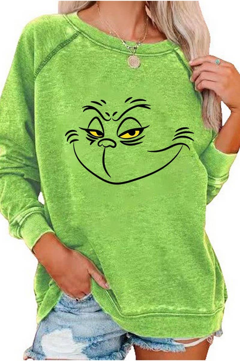 CWTBLL01326_CHRISTMAS CARTOON HORN SLEEVE SWEATSHIRT