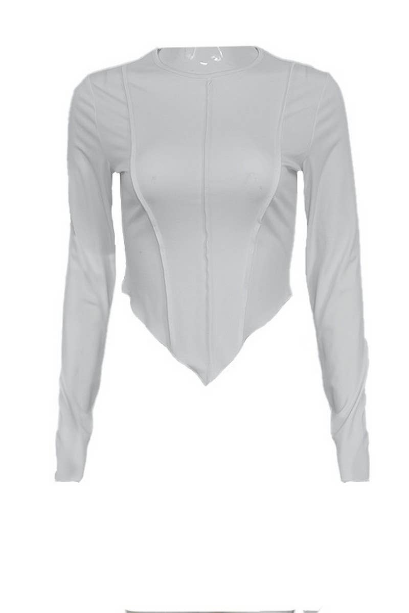 CWTBLL3444_SOLID COLOR LONG SLEEVE ROUND NECK T-SHIRT TOP