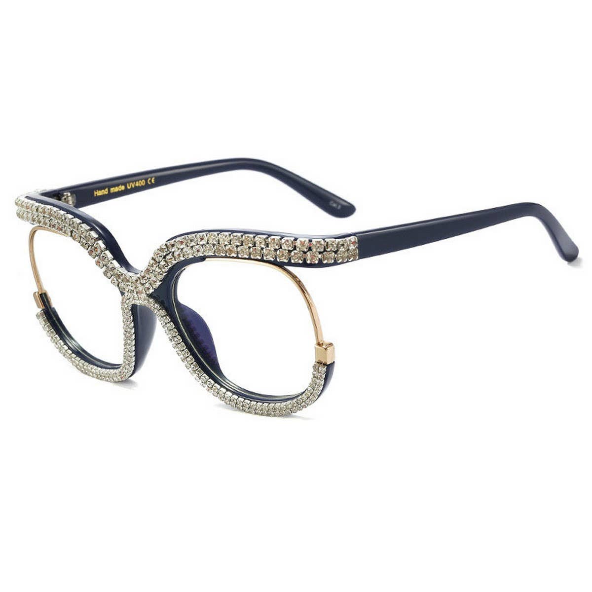 HALF FRAME RHINESTONE PLAIN MIRROR DIAMOND GLASSES