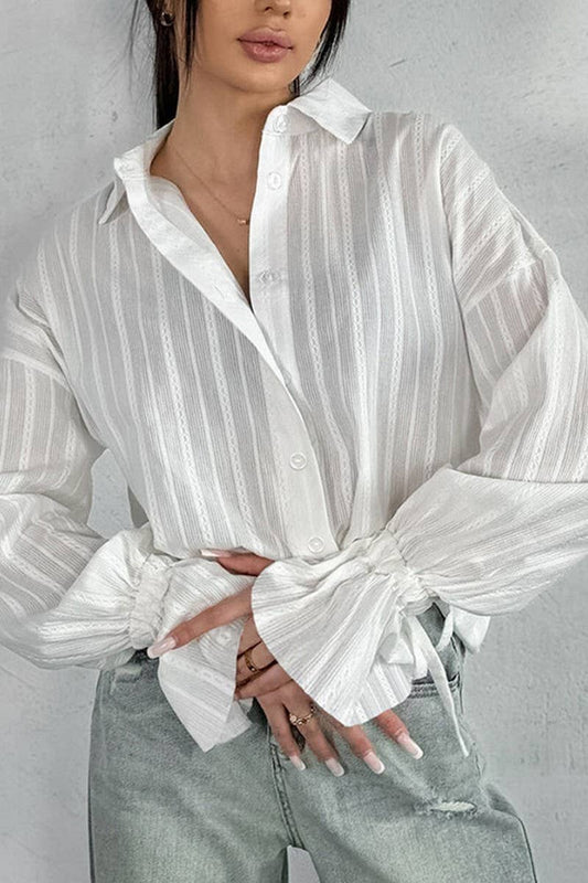 CWTSTL2610_JACQUARD TIE BELL SLEEVE SHIRT TOP