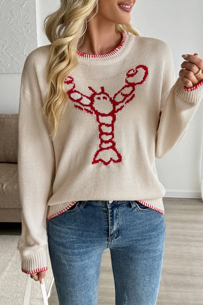 CWOSWL6909_COLORBLOCK ANIMAL GRAPHIC CREWNECK SWEATER