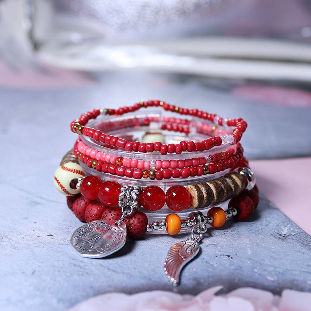 RICE BEAD PENDANT ELASTIC CORD BRACELET