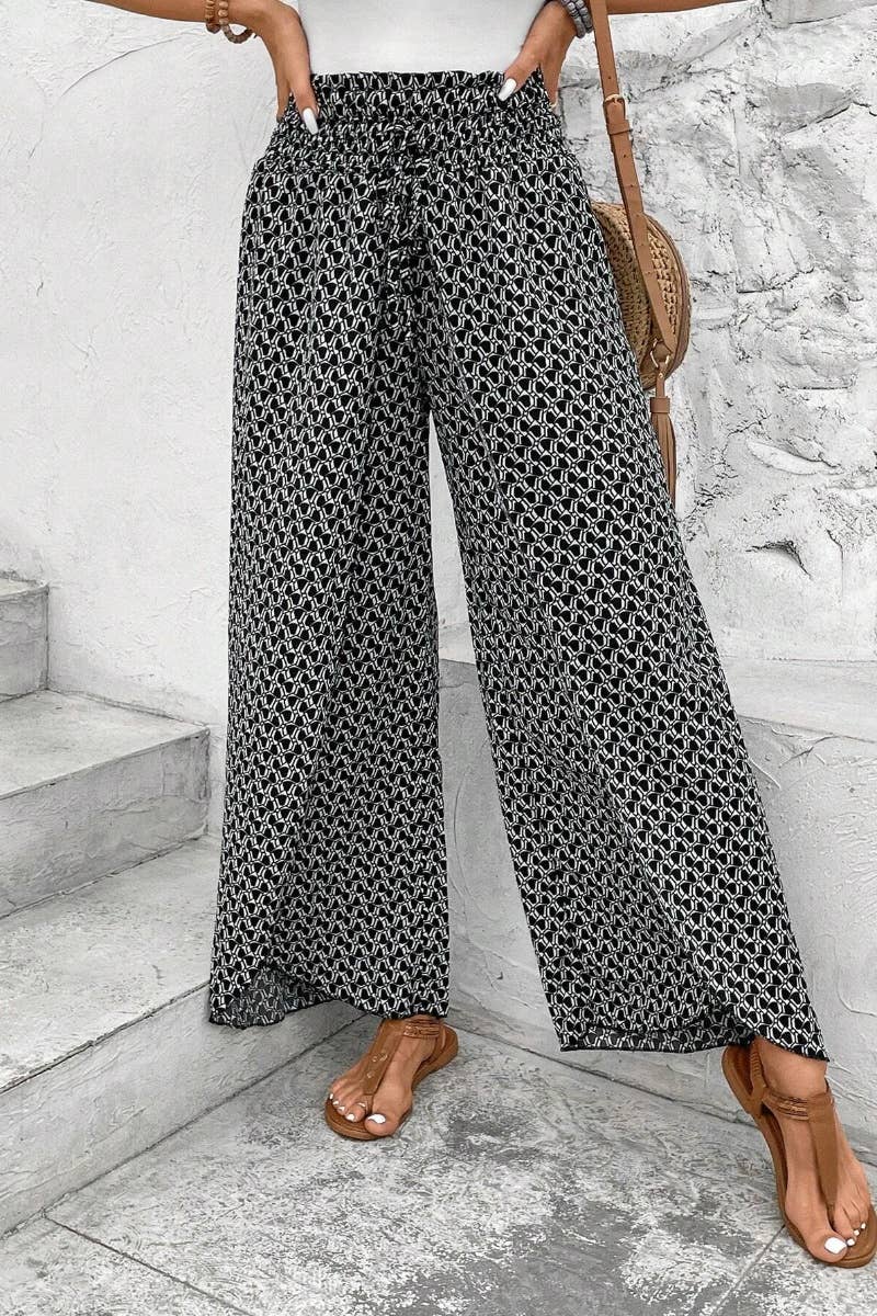 CWBMP0144_SUMMER FASHION FLORAL SPLIT WIDE-LEG PANTS