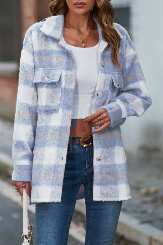 CWOCO0972_WINTER PLAID MOHAIR LONG-SLEEVED WOOLEN COAT