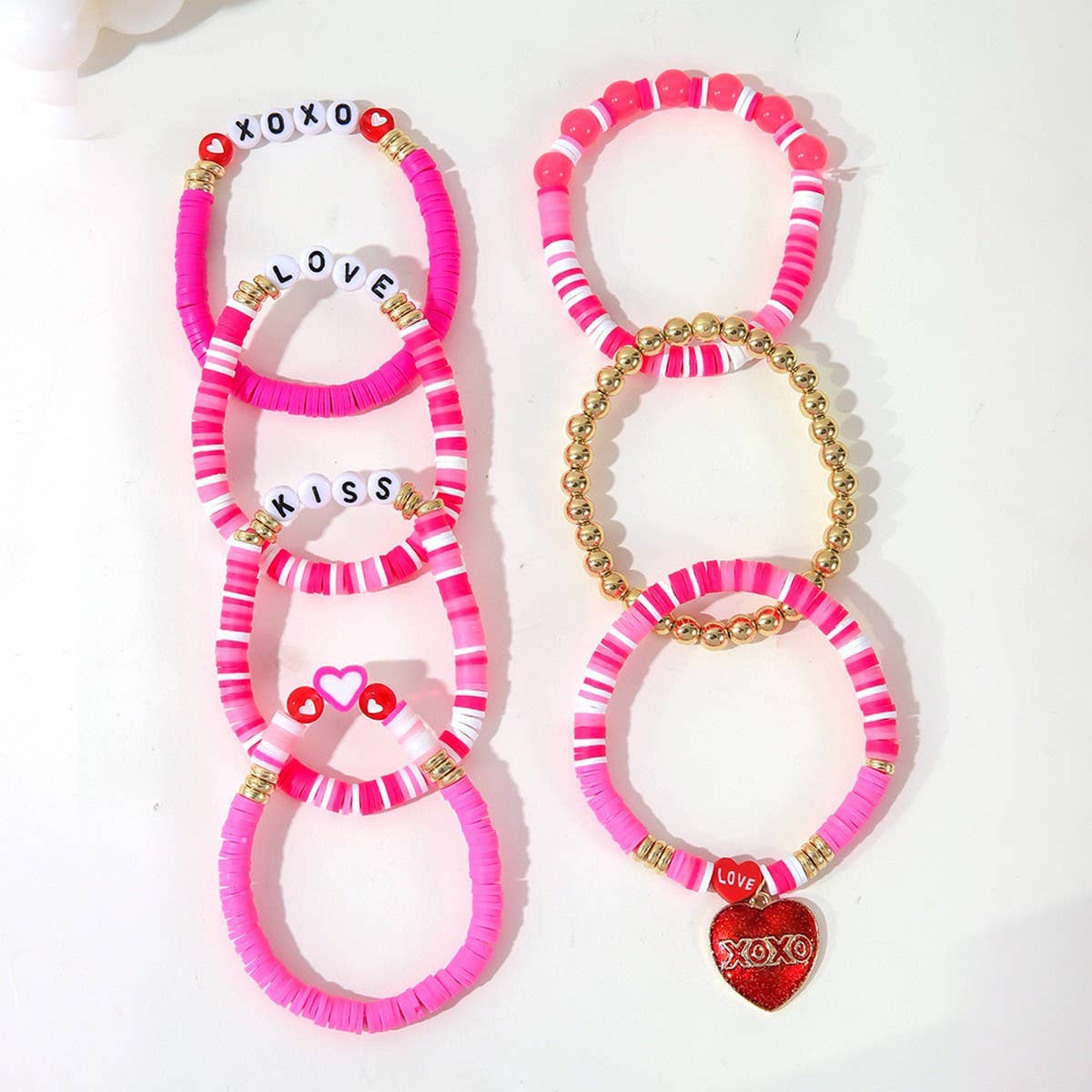 POLYMER CLAY HEART PENDANT LETTER BRACELET SET_CWMM3522