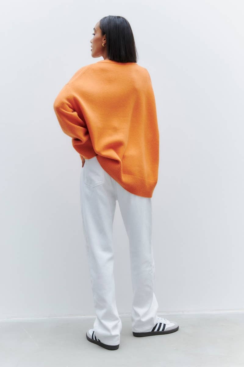 CWOSWL6632_SOLID COLOR V-NECK LONG-SLEEVED SWEATER