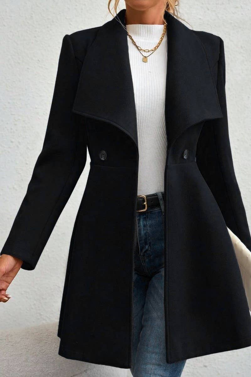 CWOCO00201_SOLID COLOR SLIM MID-LENGTH LAPEL WOOLEN COAT