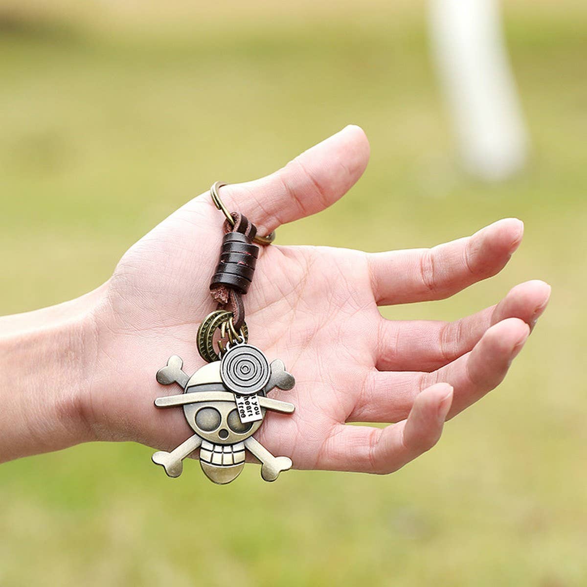 VINTAGE BRAIDED SKULL LEATHER KEYCHAIN