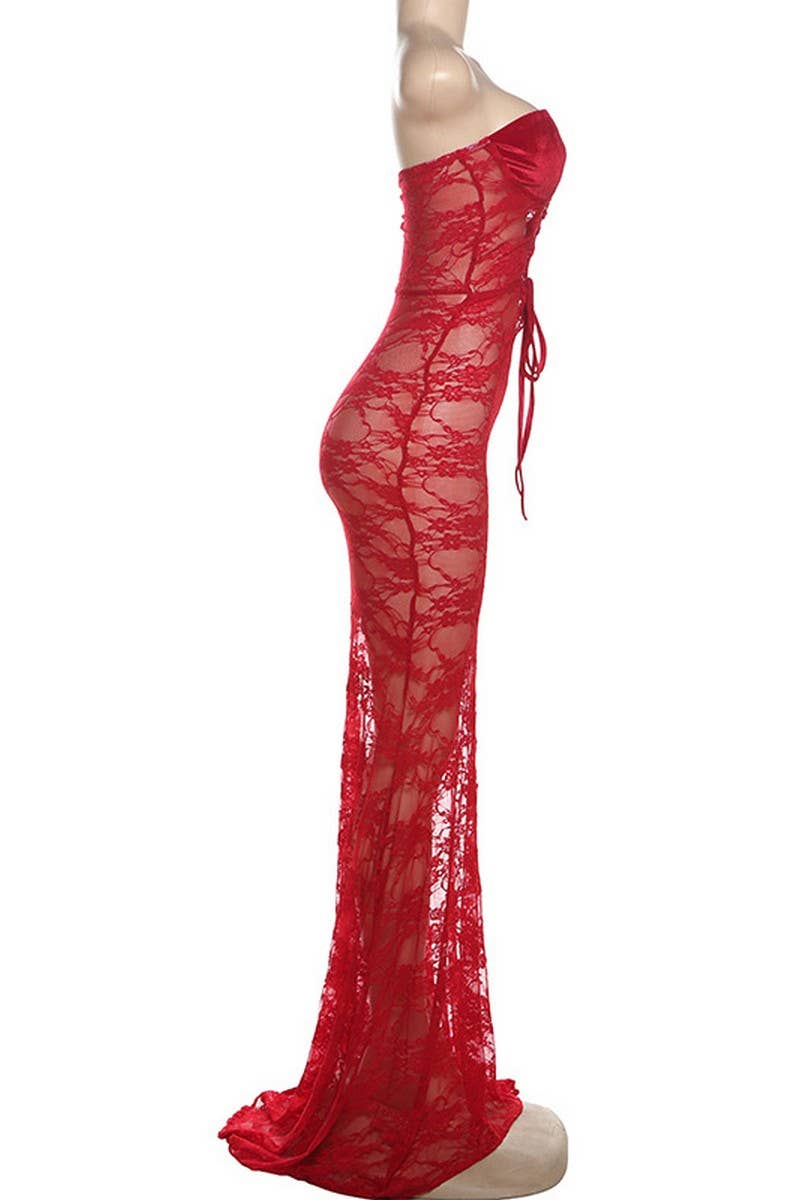 CWDMD6428_STRAPLESS LACE SEE-THROUGH LONG SKIRT