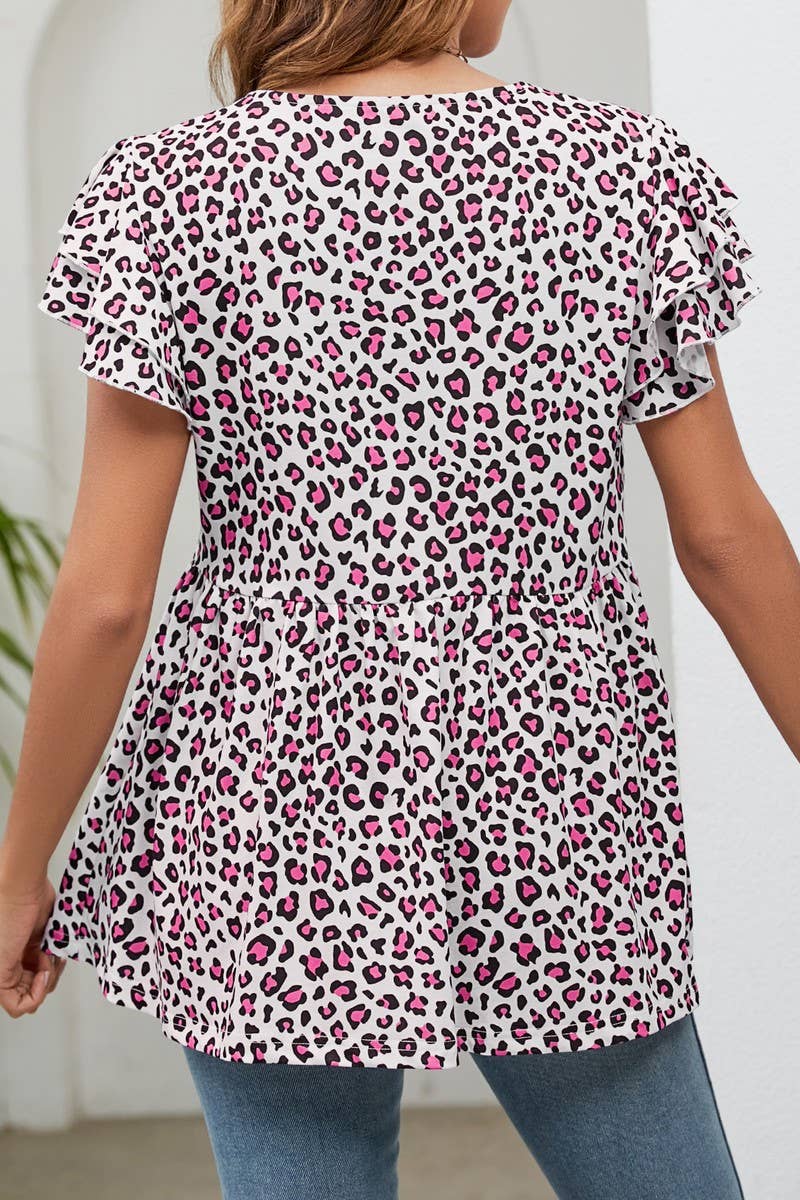 CWTBLS0345_V-Neck Short Sleeve Print Top