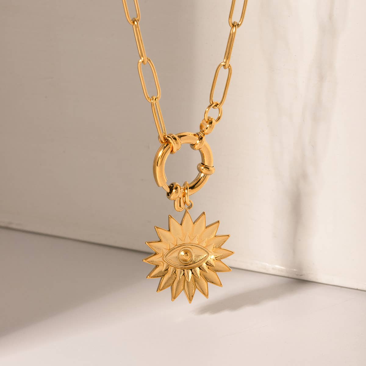 OIL DRIP RHINESTONE SUNFLOWER DEVIL'S EYE NECKLACE_CWAHA0913