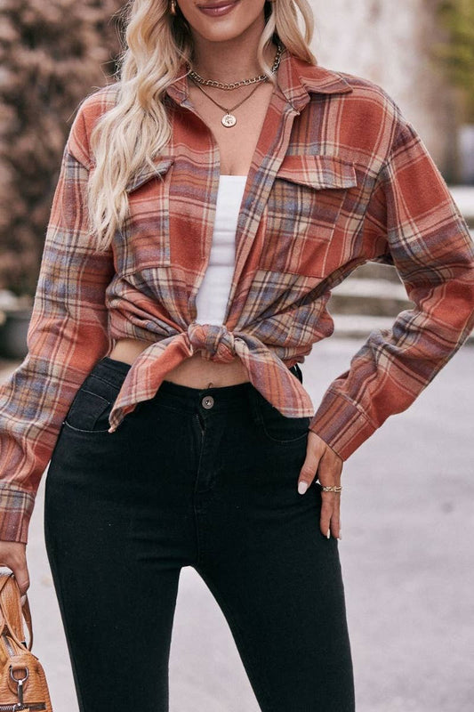 CWTSTL2188_AUTUMN WINTER POCKET PLAID LONG-SLEEVED SHIRT
