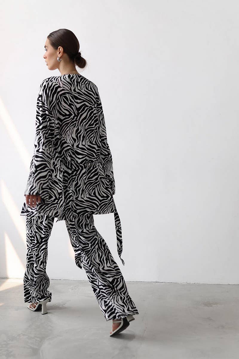 CWSPJ0379_SATIN STRIPE PRINT CARDIGAN PAJAMAS TWO-PIECE SET