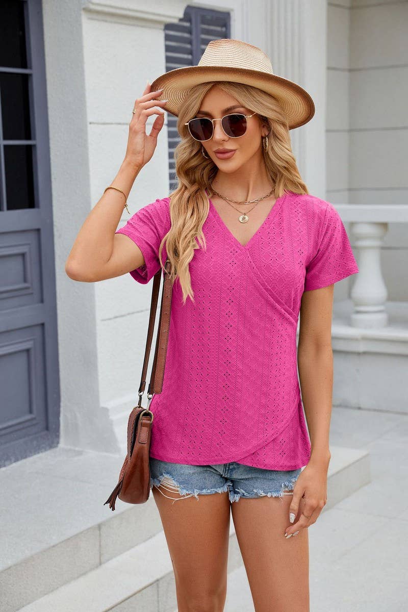 CWTTS0847_V-Neck Short Sleeve Knit Top