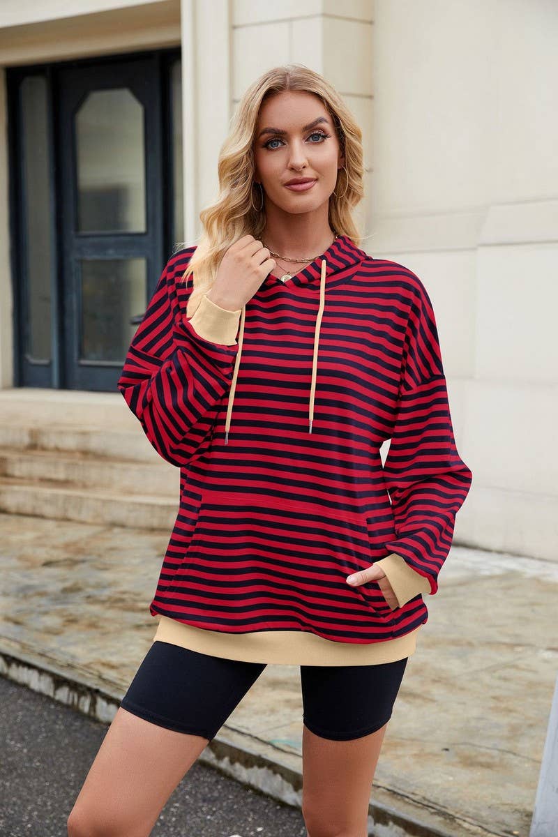 CWOHOL1112_STRIPED LOOSE HOODED CONTRAST COLOR SWEATSHIRT