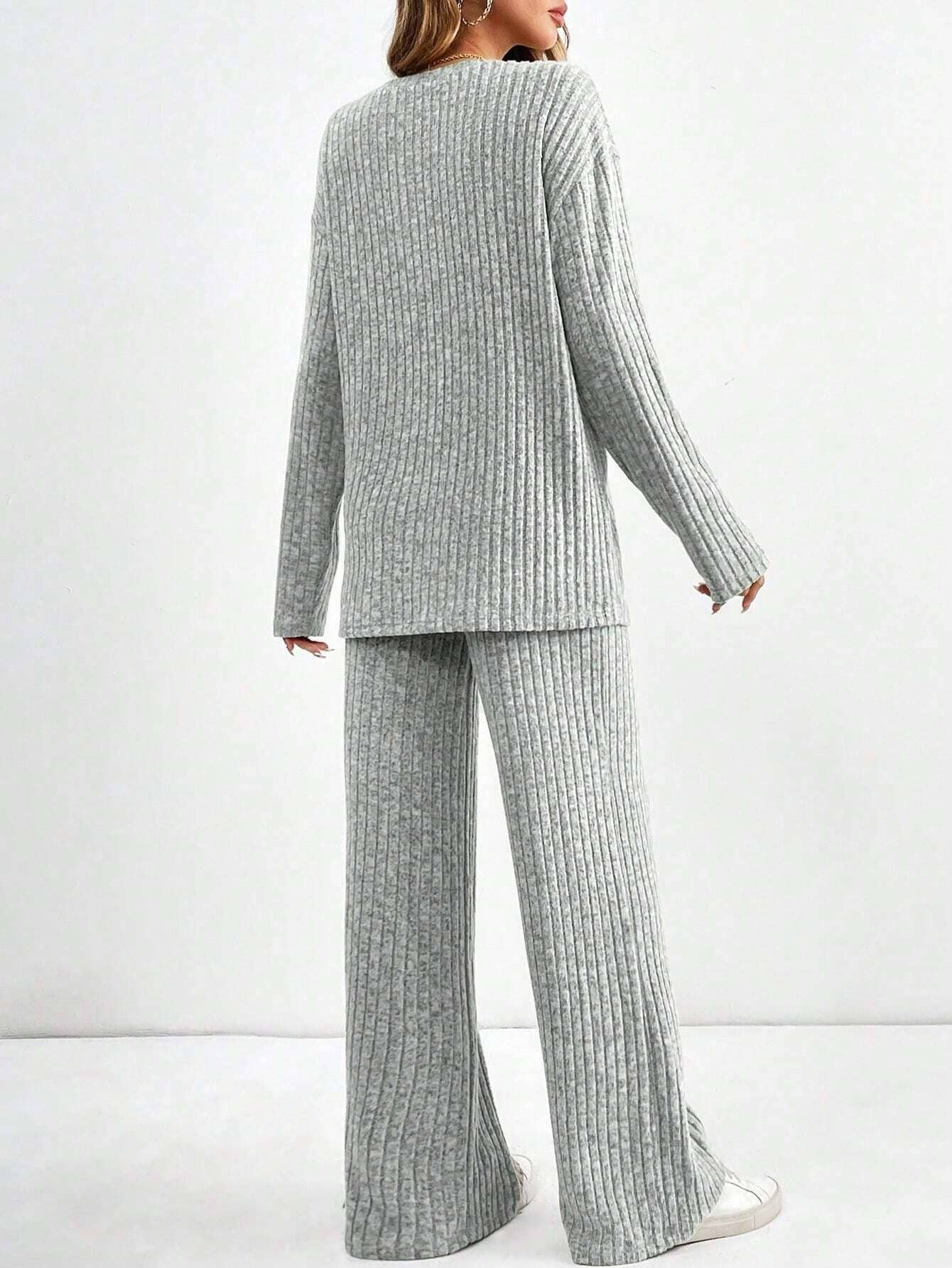 Casual straight-leg pants V-neck striped suit