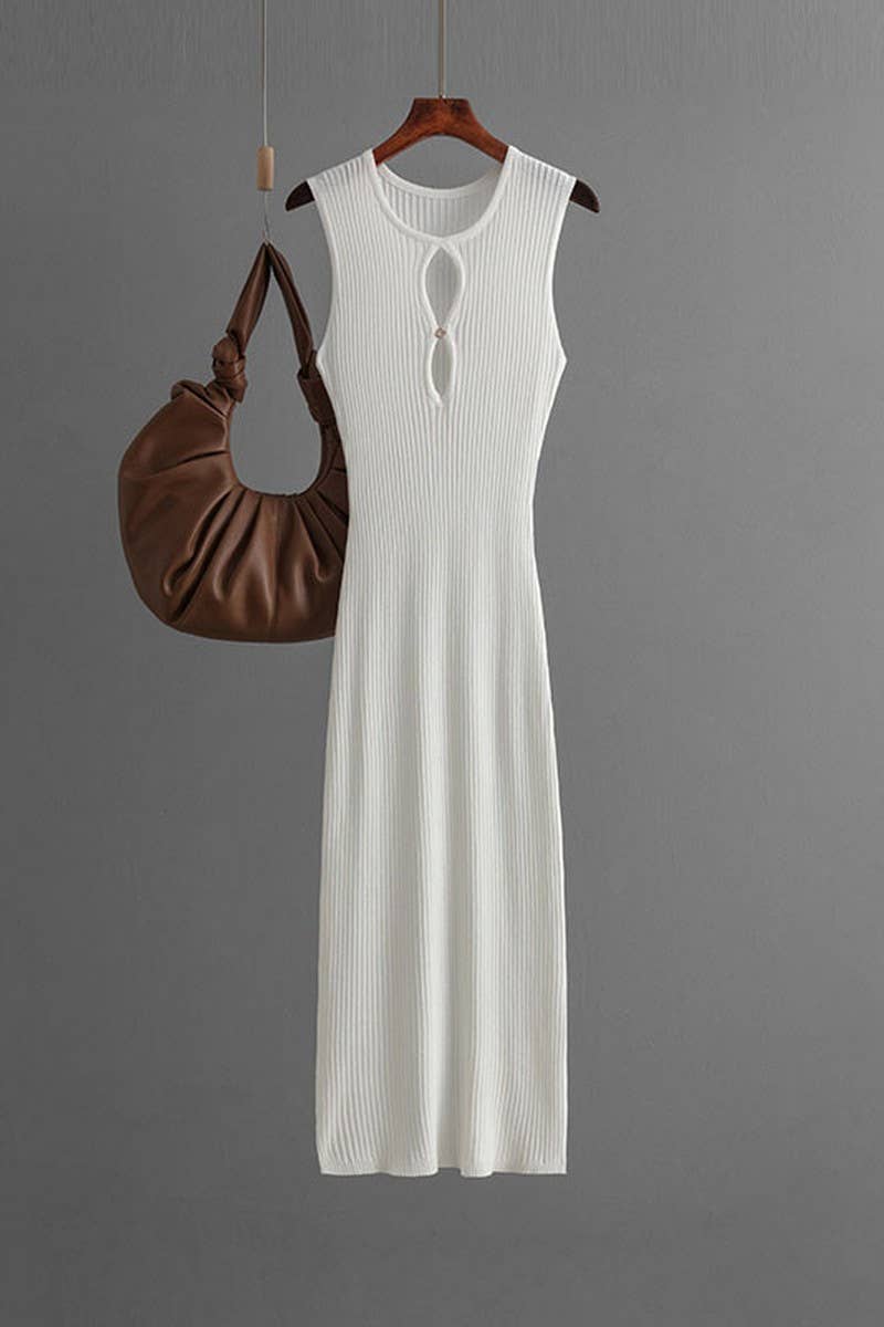 CWDMD01155_SLEEVELESS HOLLOW OUT KNIT BODYCON DRESS