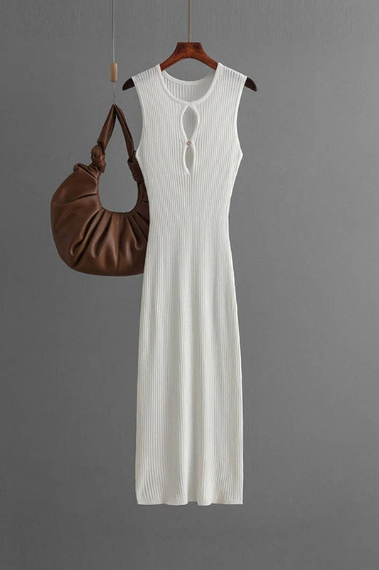 CWDMD01155_SLEEVELESS HOLLOW OUT KNIT BODYCON DRESS