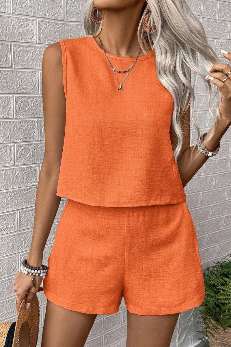 CWSS1106_SOLID COLOR CASUAL FASHION TWO PIECE