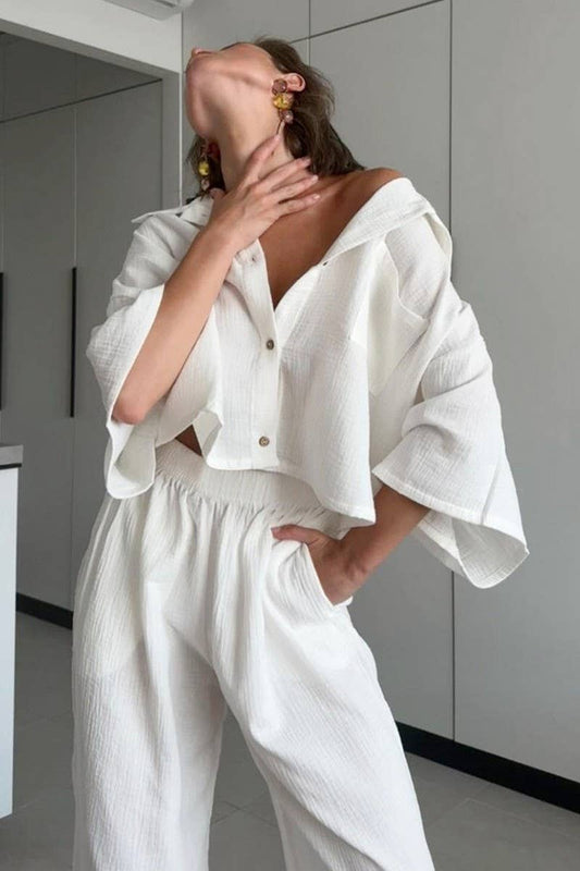 CWSPJ0287_PURE COTTON BREATHABLE PAJAMAS TWO PIECE SET