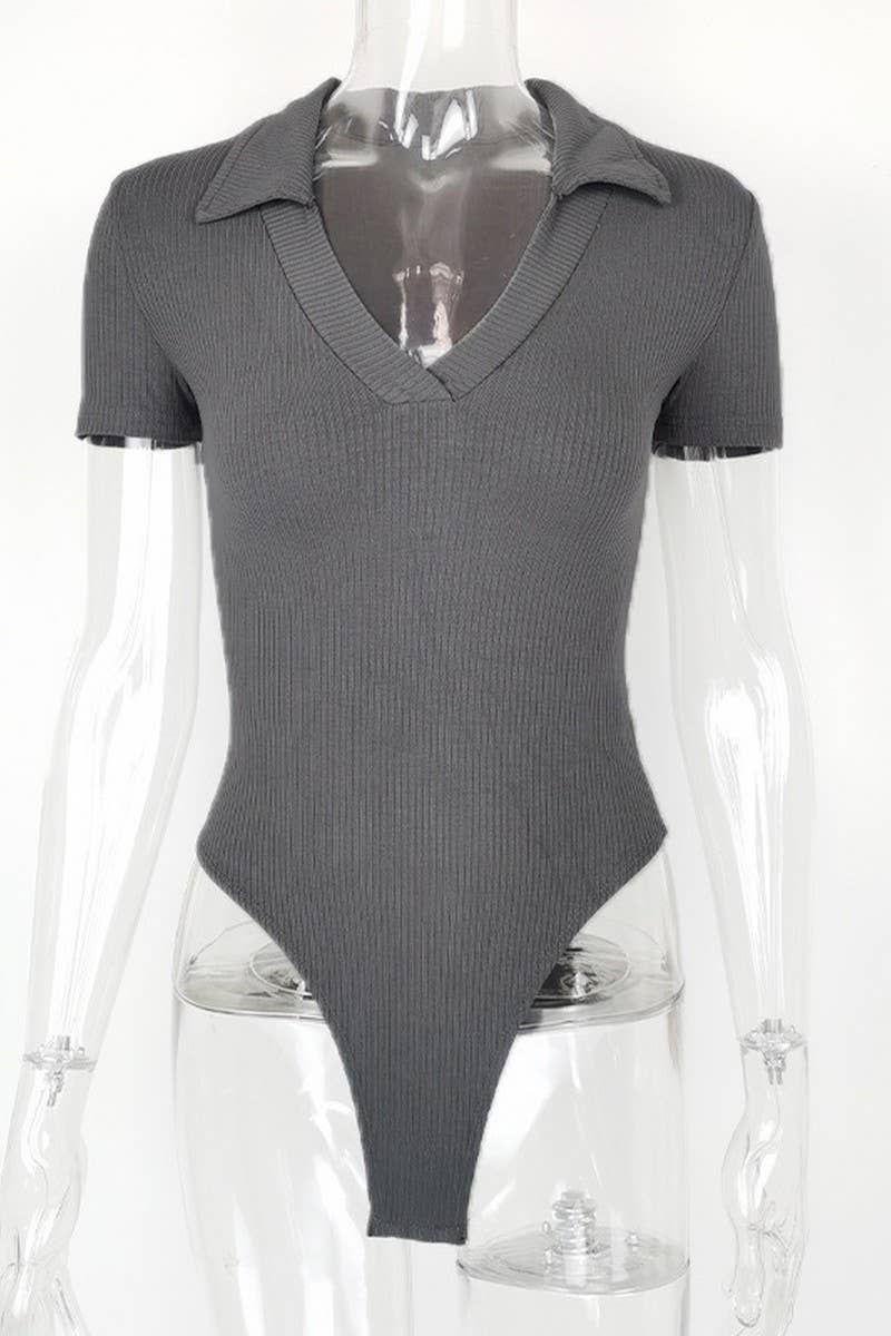 CWSBSS0048_COTTON POLO NECK SLIM FIT SHORT SLEEVE BODYSUIT