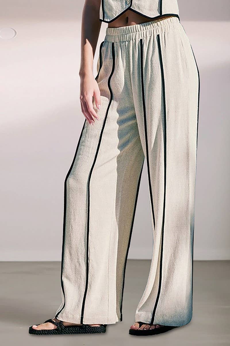 CWSTB2158_STRIPED SLEEVELESS VEST & WIDE-LEG PANTS SET