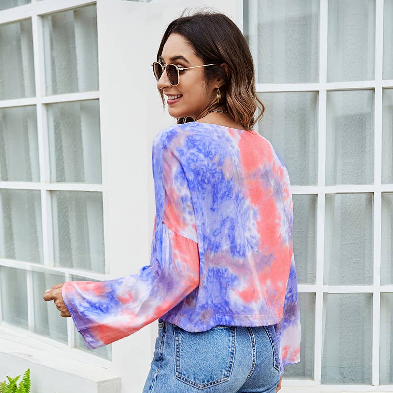 BIG V-NECK TIE-DYE SINGLE BREASTED T-SHIRT