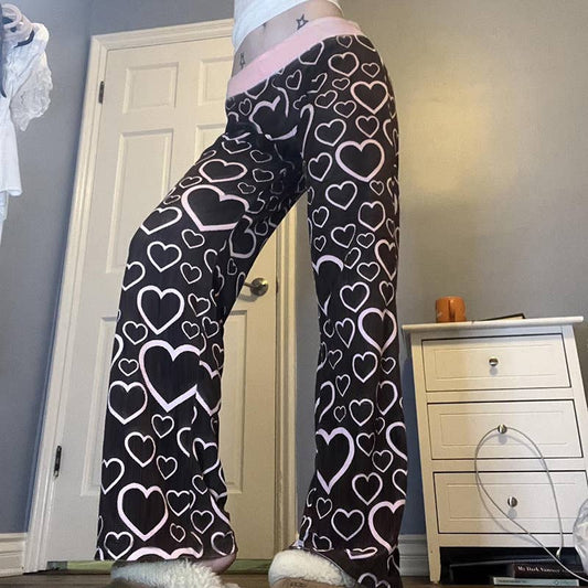 CASUAL LOVE PRINTED HIGH WAIST CASUAL PANTS