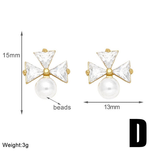COPPER PLATED 18K GOLD FLOWER PEARL EARRINGS