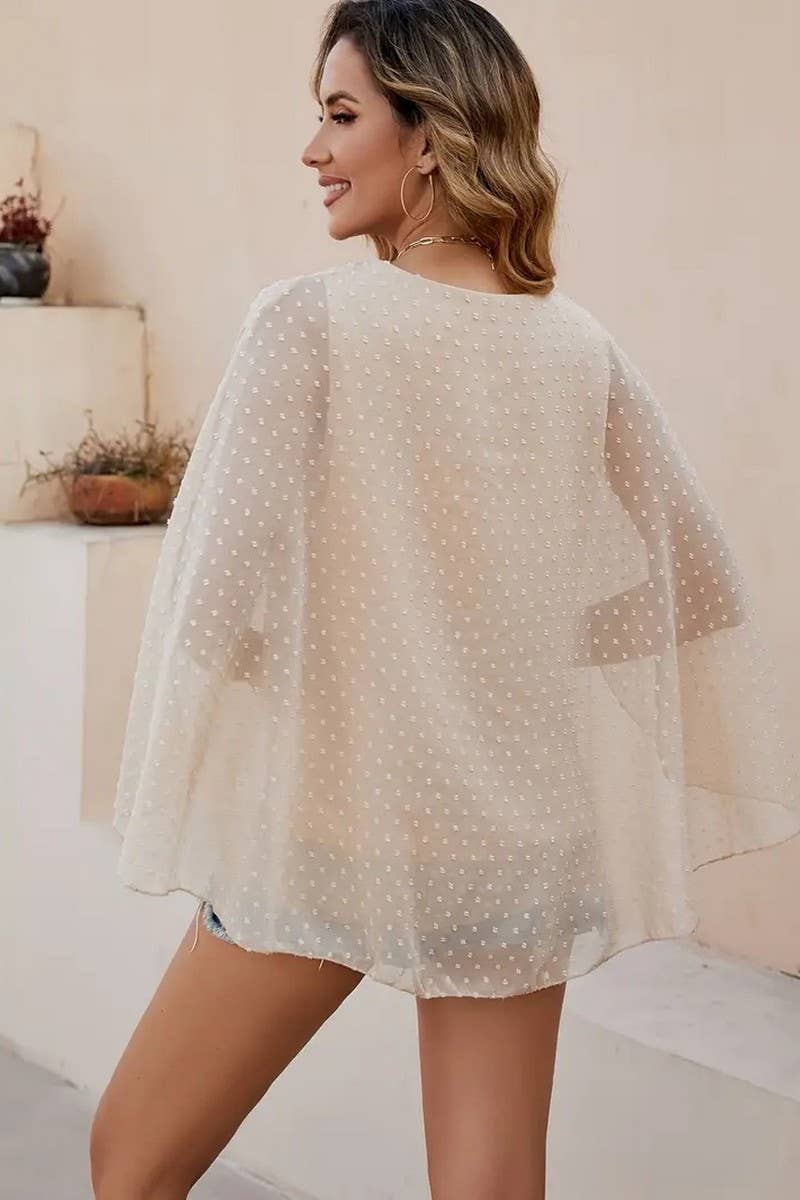 CWTBLS2234_CAPE STYLE LOOSE ROUND NECK CHIFFON BLOUSE