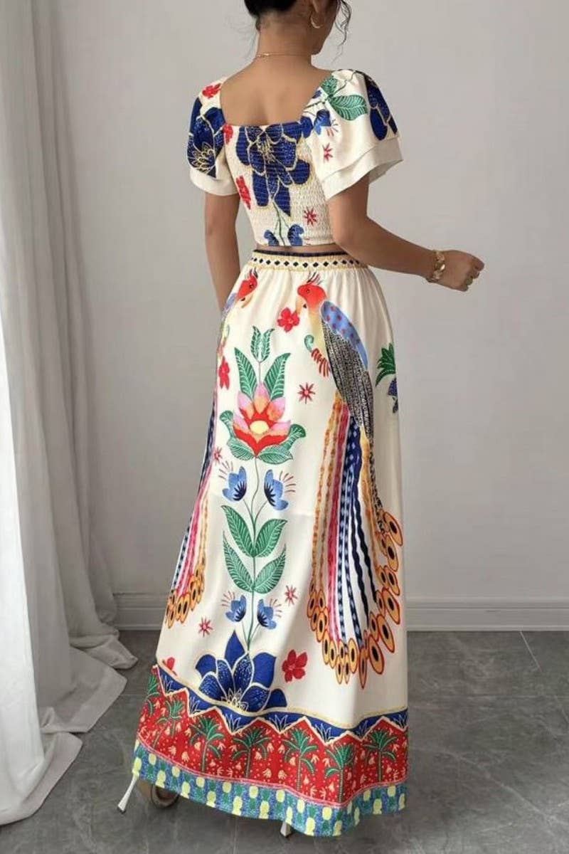 CWSTB2002_BOHO FLORAL PRINT SHORT SLEEVE TOP & MAXI SET