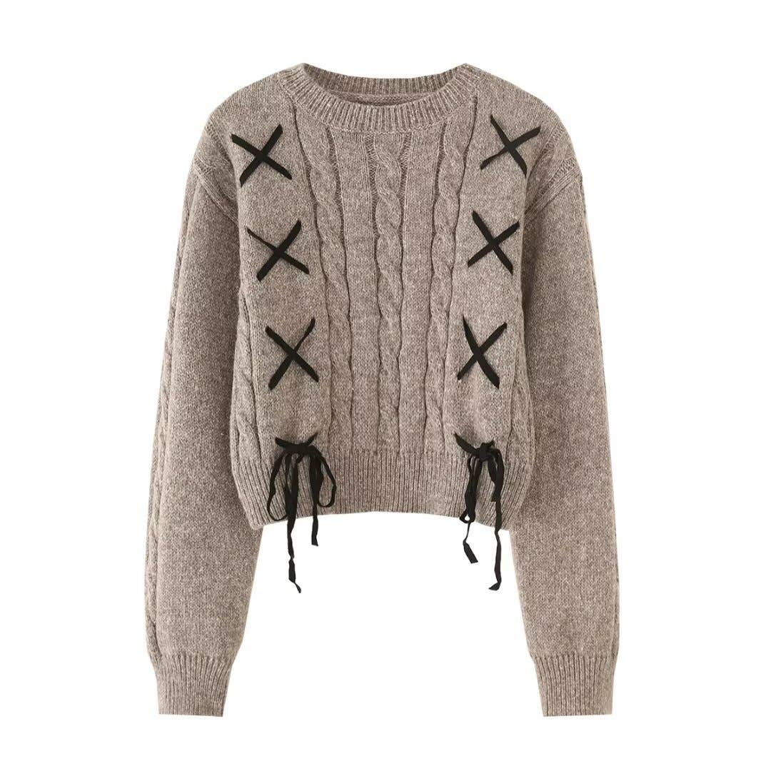 DESIGN SENSE TWIST COLOR CONTRAST STRAP SWEATER