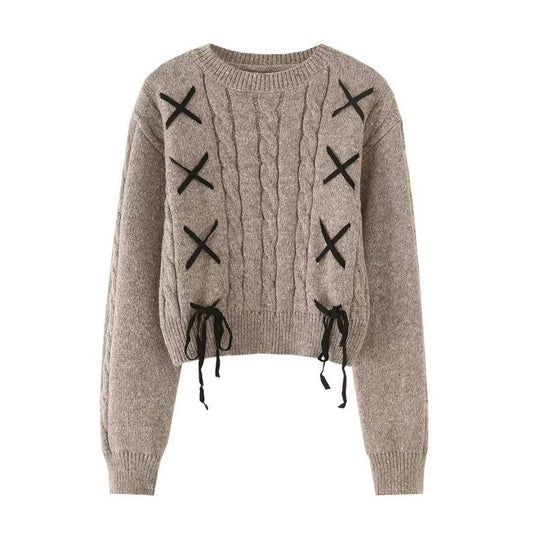 DESIGN SENSE TWIST COLOR CONTRAST STRAP SWEATER