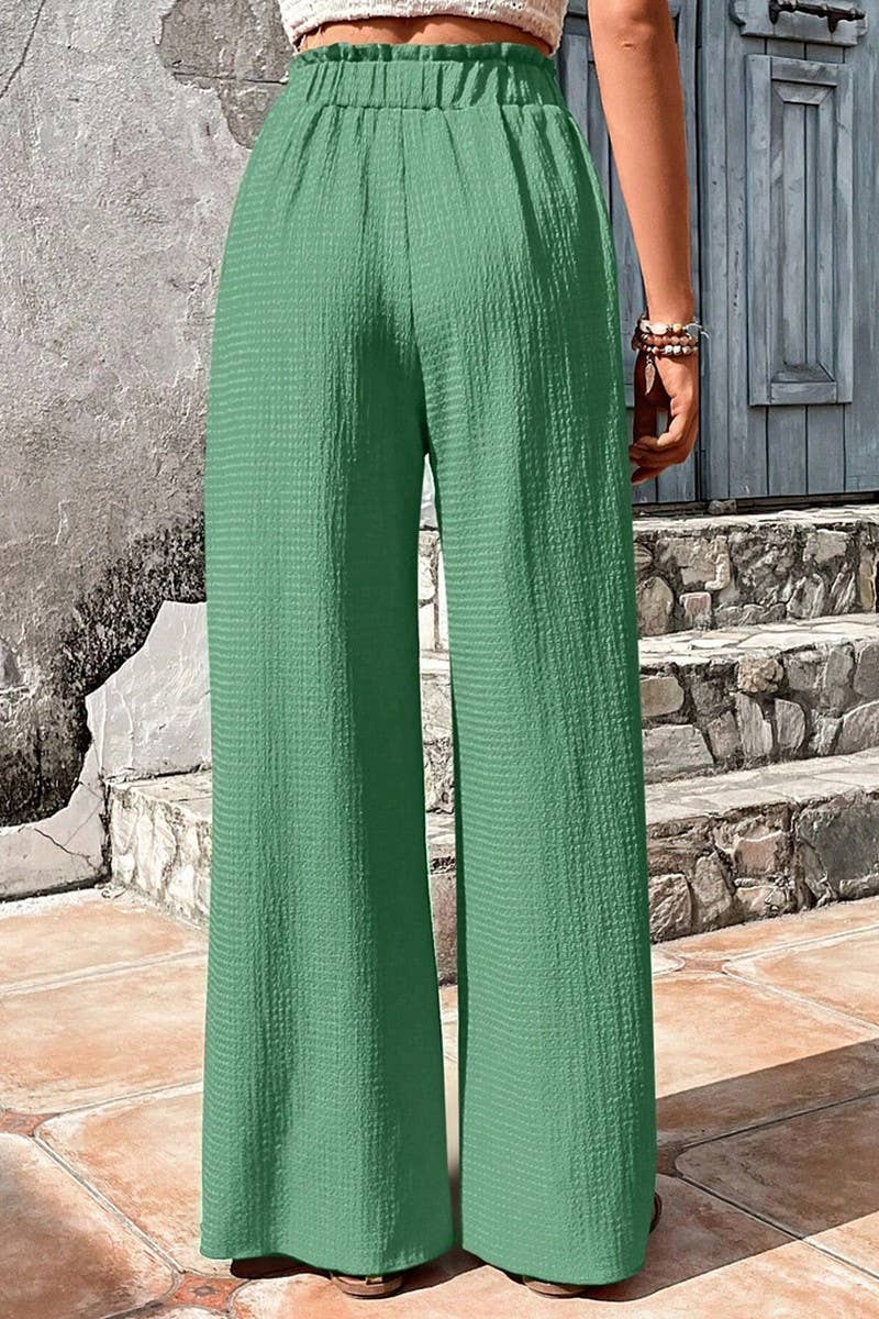 CWBLP1867_FASHIONABLE BUBBLE PLAID CASUAL WIDE-LEG PANTS