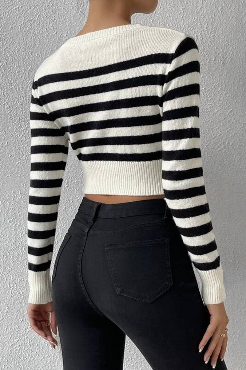 CWOSWL6270_STRIPED LONG SLEEVE CROPPED PULLOVER SWEATER TOP
