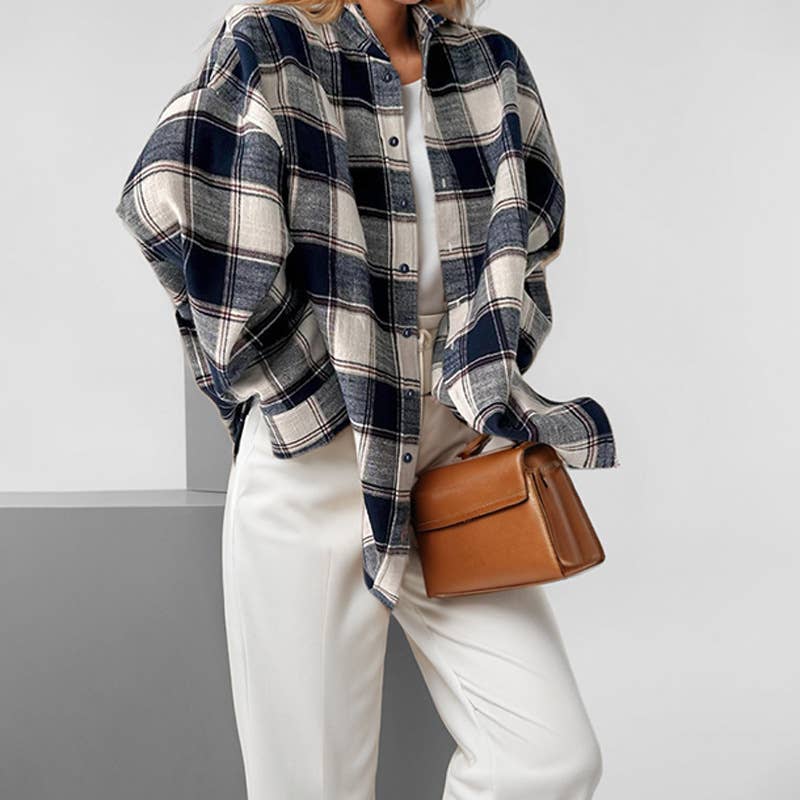 Design sense casual loose plaid blouse for women