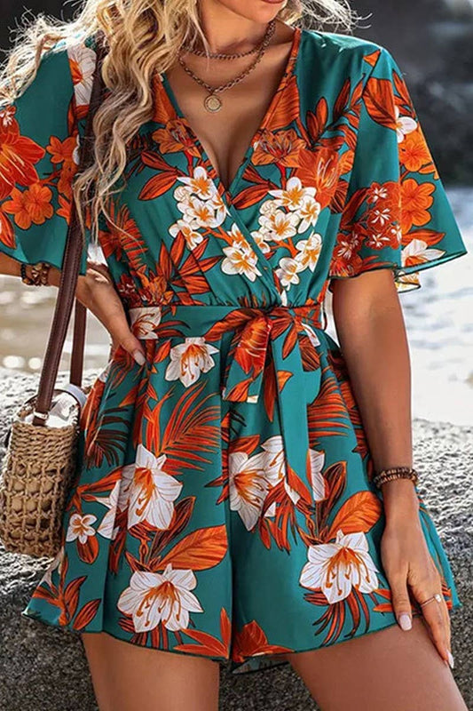 CWSJS1515_BEACH VACATION STYLE LOOSE BELT PRINTED JUMPSUIT