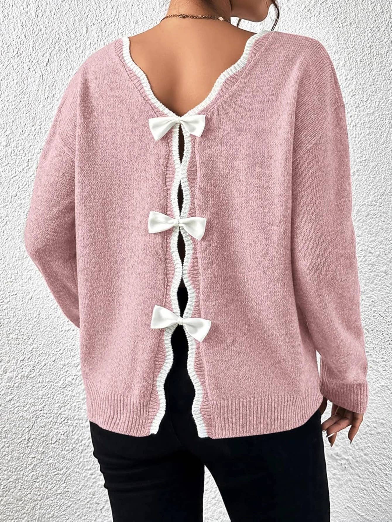 Bowknot lace-up back sexy back knitted a sweater