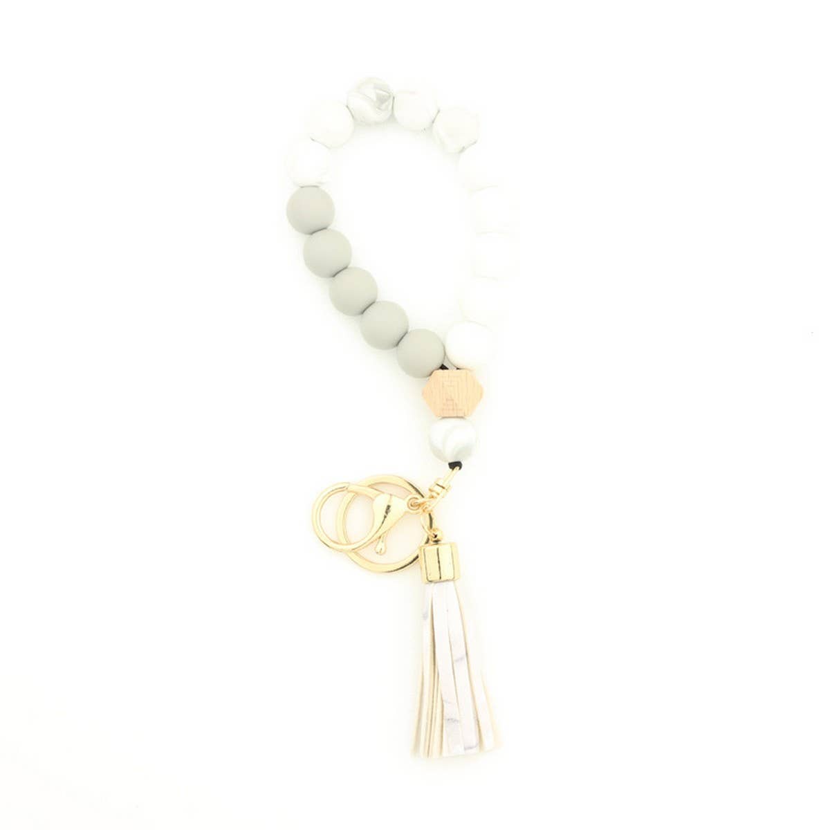 Beech Wood & Silicone Bead Wristlet Keychain_CWMM7006