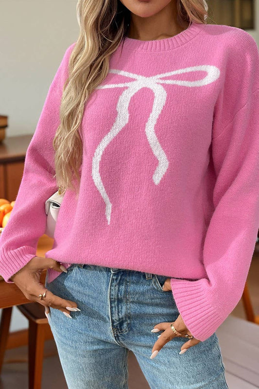 CWOSWL07156_RETRO BOW KNIT JACQUARD SWEATER