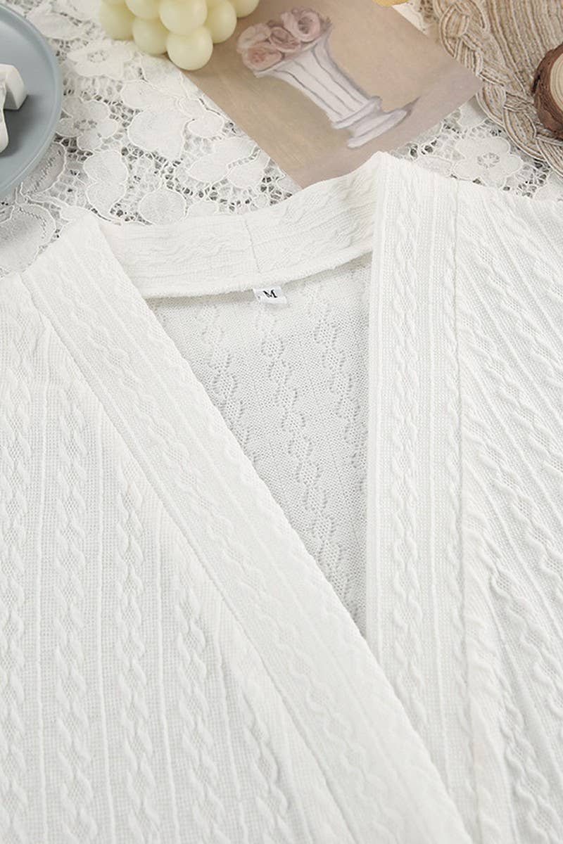 CWSPJ0313_WHITE KNITTED LACE PAJAMAS TWO-PIECE SET