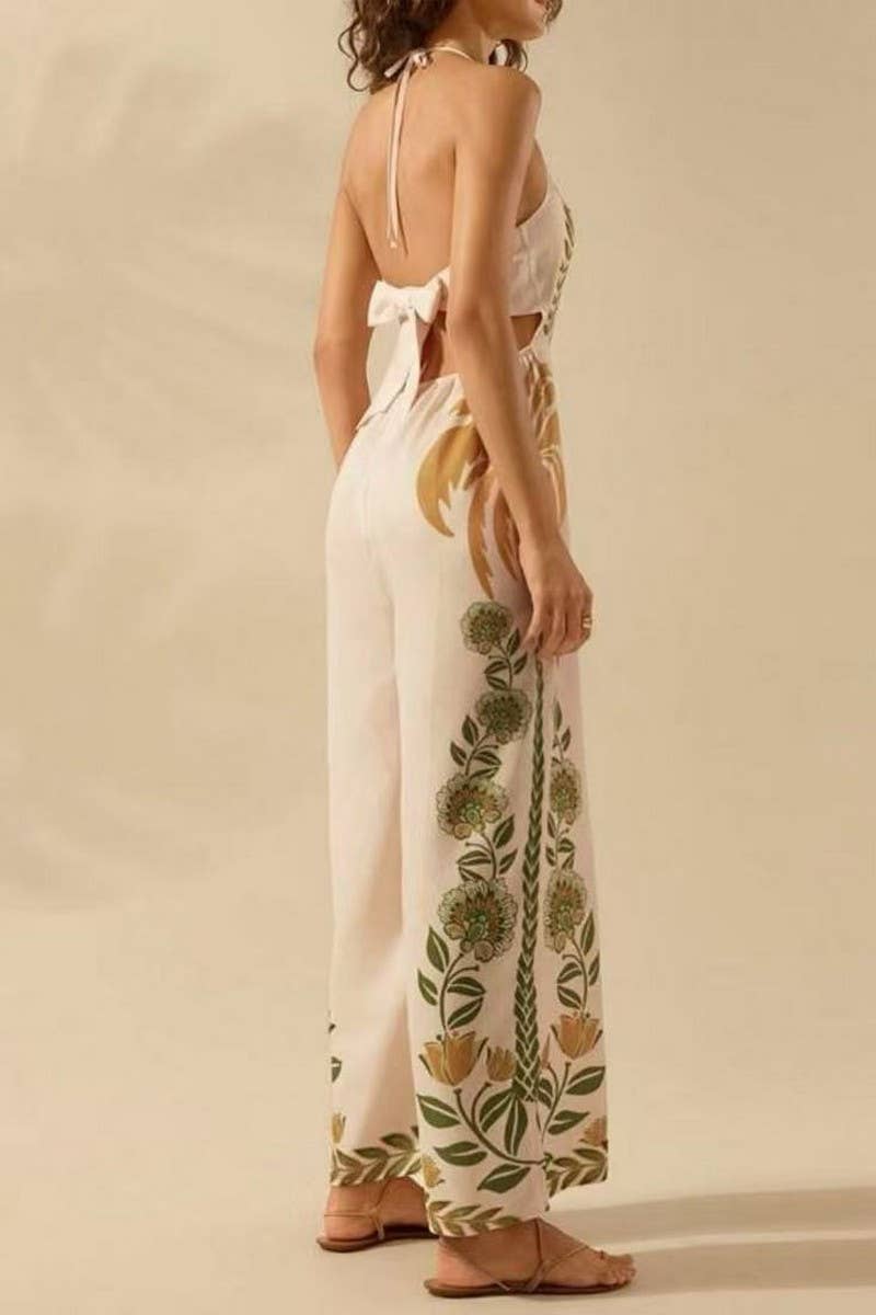 CWSJS1706_SEXY HALTER NECK FLORAL SLEEVELESS JUMPSUIT