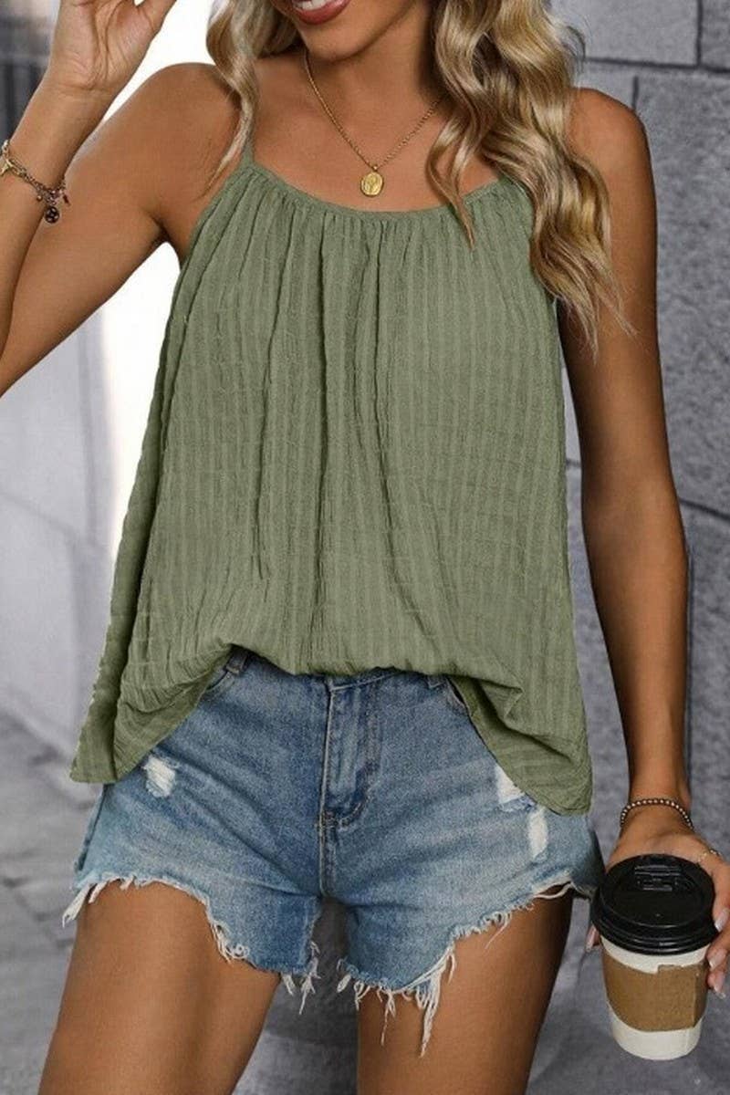 CWTTK1115_SOLID LOOSE RUFFLE SLEEVELESS BACKLESS CAMI