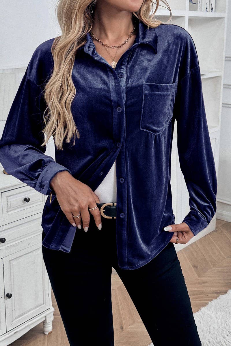 CWTBLL3702_AUTUMN CASUAL SOLID COLOR SINGLE BREASTED SHIRT