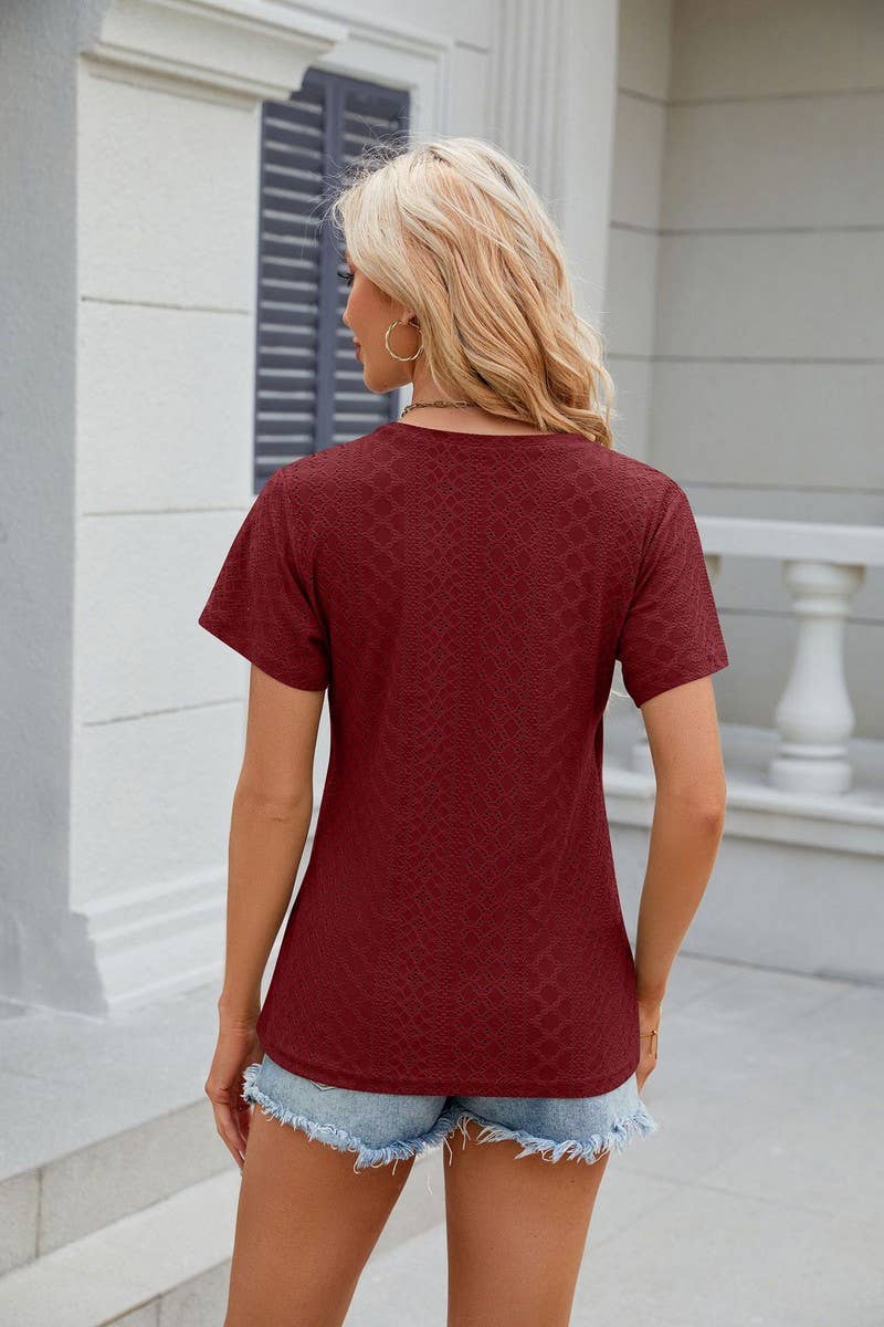 CWTTS0847_V-Neck Short Sleeve Knit Top